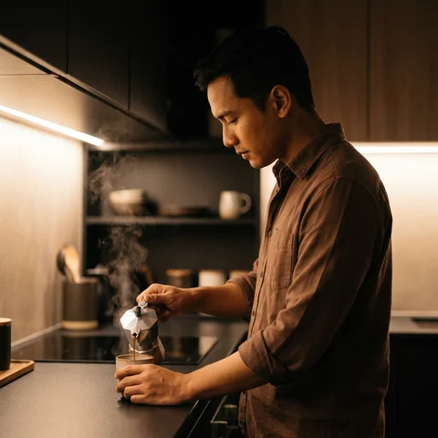 Menuang espresso malam hari