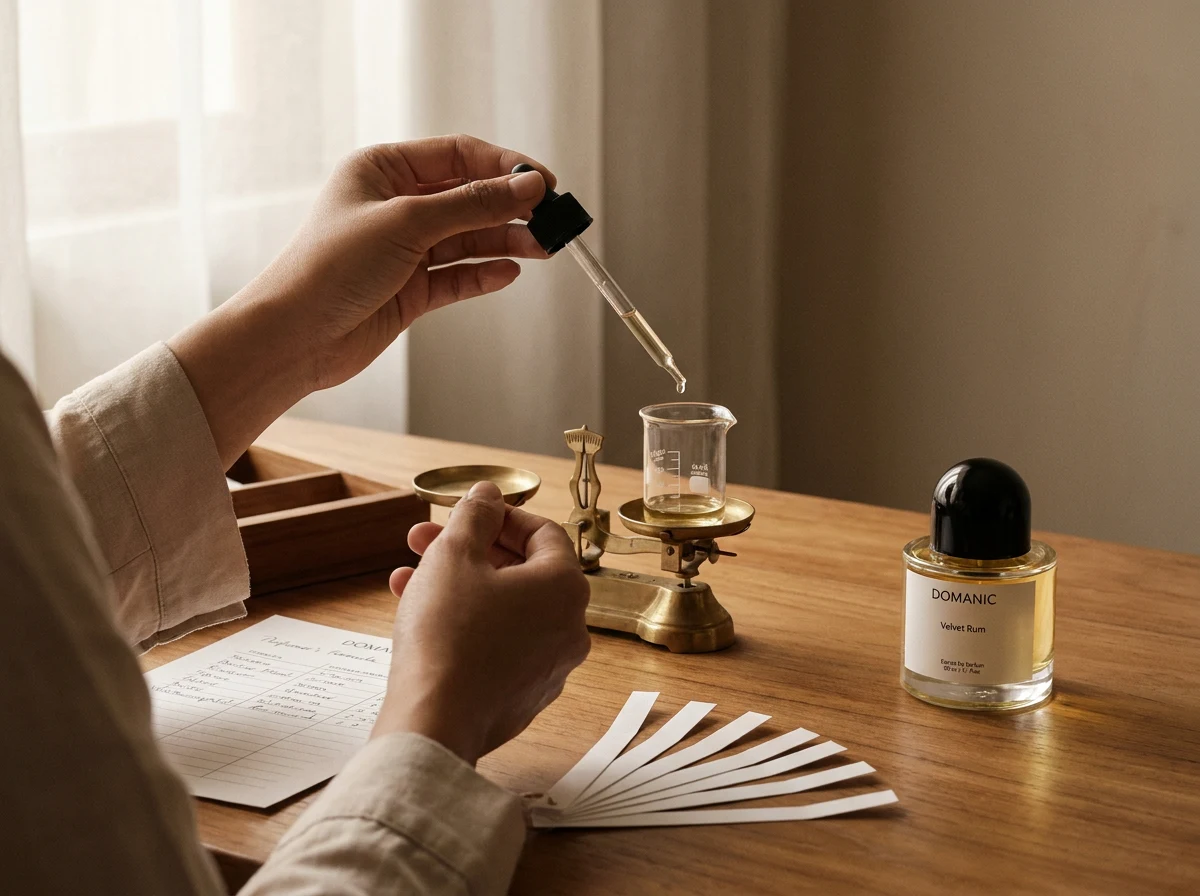 Tangan meracik formula parfum dengan pipet